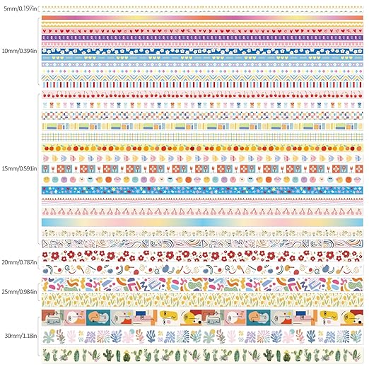 emmoolife 35 Rolls Washi Tape Set, Colorful Cute Floral Writable Decorative Tapes for Scrapbooking and Journaling, Junk Journal Supplies, Bullet Journaling for Women Girl 5-30mm Wide 9.84ft Long/Roll