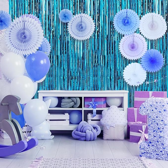 Crosize 8 Pack 3.3 x 9.9 ft Blue Foil Fringe Curtains Party Decorations, Blue Tinsel Curtain Backdrop for Parties, Door Streamers, Glitter Streamer Backdrop for Birthday Decoration