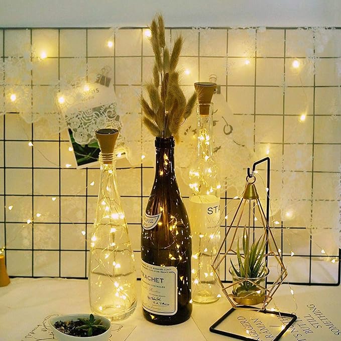 Upgraded 8 Pack Solar Wine Bottle Lights, 20LED Silver Wire Cork Lights Waterproof Fairy Lights for Liquor Bottles Crafts Party Wedding Halloween Christmas Decor(Warm White)