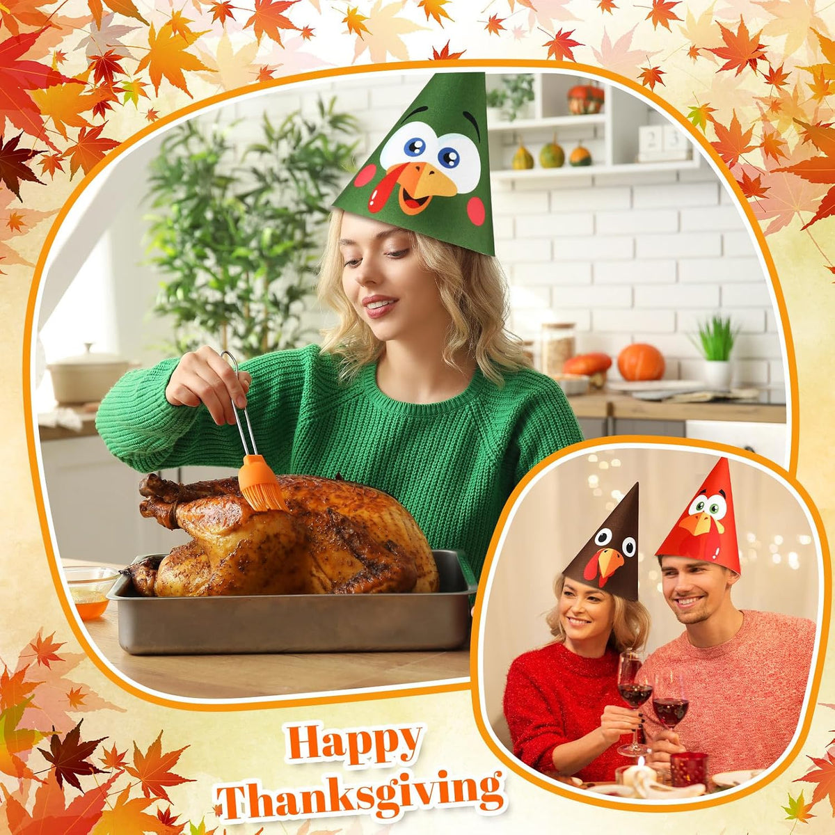 36 Pcs Thanksgiving Turkey Felt Cone Hats Party Costume
