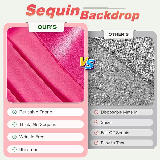 10x10FT Glitter Hot Pink Backdrop Curtain for Parties, Wrinkle Free Thick Fuchsia Sequin Backdrop, 2 Panels 5x10FT Shimmer Photo Back Drop Drapes for Barbie Party Wedding Photography Background