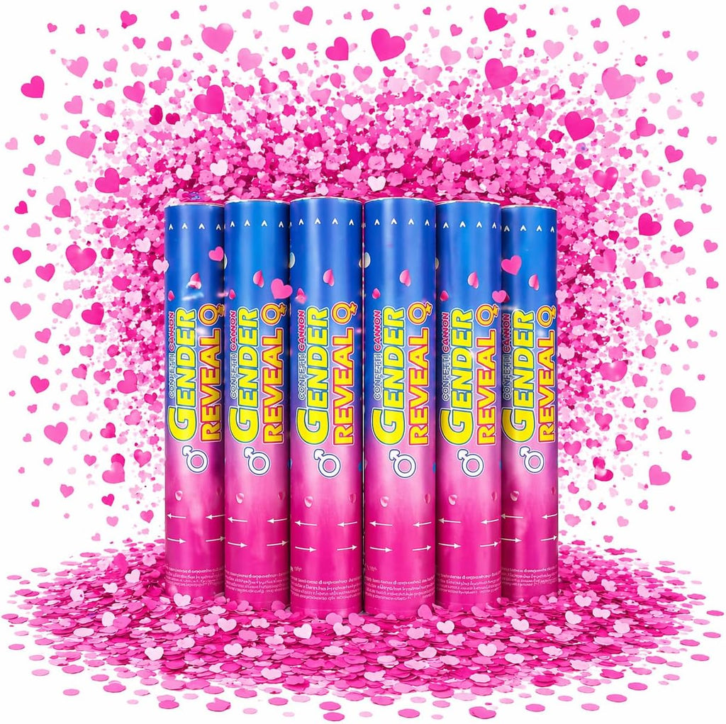 Gender Reveal Confetti Cannons Party Poppers – Gender Reveal Cannon Kit with Heart-Shaped Confetti – Easy Twist Shooters for Baby Reveal Party Decorations (Pink Confetti Cannon)