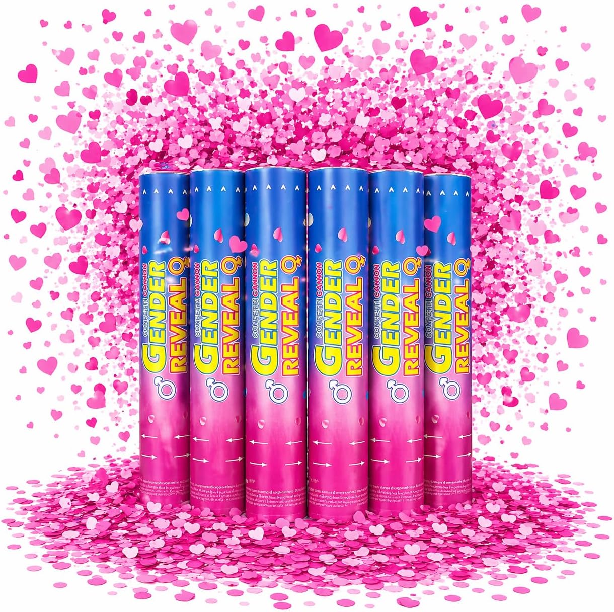 Gender Reveal Confetti Cannons Party Poppers – Gender Reveal Cannon Kit with Heart-Shaped Confetti – Easy Twist Shooters for Baby Reveal Party Decorations (Pink Confetti Cannon)