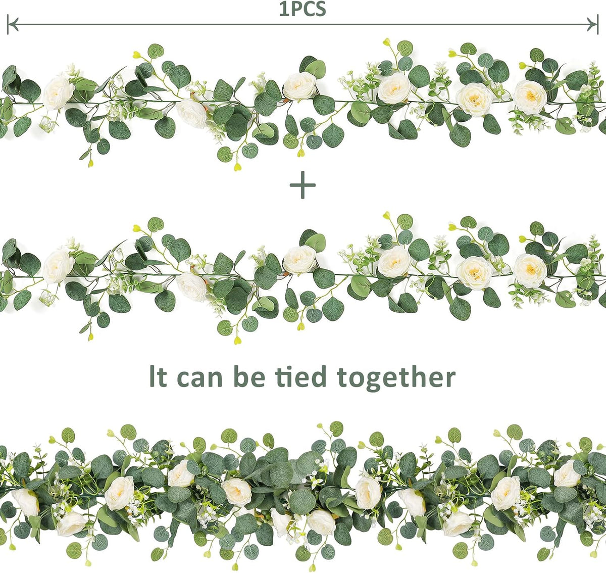 tochgreen 4 pack artificial eucalyptus flower garland with showing dimensions