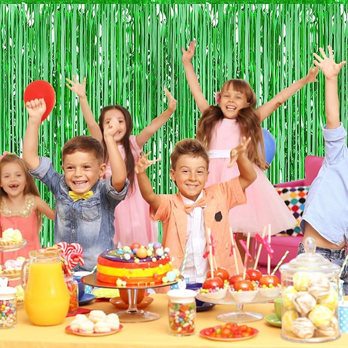 5 Pack Green Foil Curtain Backdrop 3.2ft x 9.8ft Metallic Tinsel Foil Fringe Curtains Streamer Photo Booth Backdrop for Birthday Party Engagement Bachelorette Party Decorations (Green)