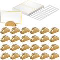 Uniclife 24 Pcs Place Card Holders for Wedding Party Tables | gold wood place card holders include 24 name cards and adhesive dots for wedding, birthday and party tables.
