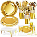 141 Pieces Gold Party Supplies, Party Dinnerware Sets Include Paper Plates Napkins Cups Silverware, for Wedding Bridal Shower Engagement Birthday Parties Decoration -20 Serves