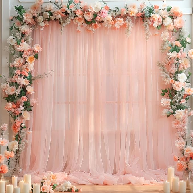 20x10 Peach Tulle Backdrop Curtains for Parties, Sheer Backdrop Curtain Wedding Photo Background Drapes for Baby Shower Photography Birthday Party