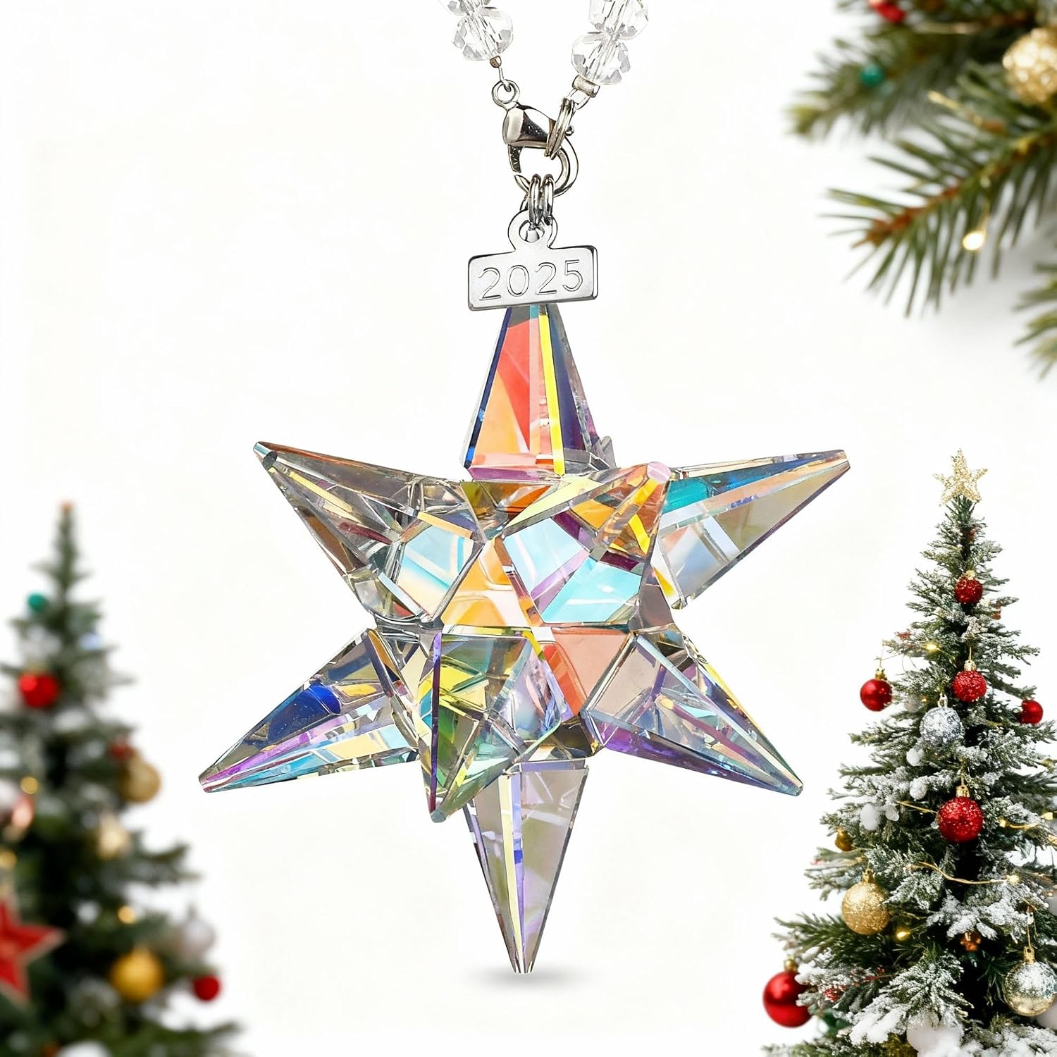 2025 Crystal Star Ornament Glass Ornaments for Christmas Tree Nativity Star Ornament Crystal Sun Catcher Hanging Decor (Colorful)