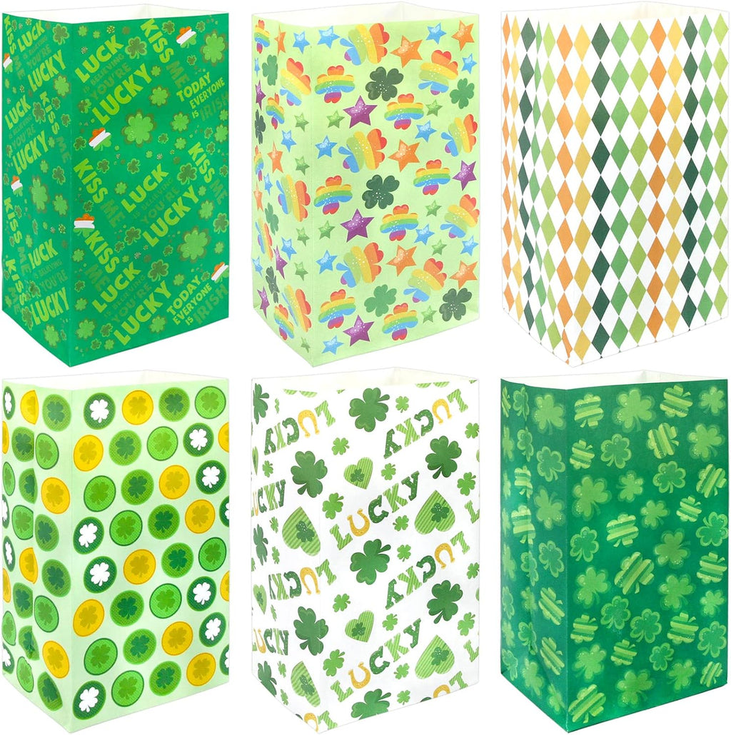 Fancy Land St Patrick's Day Paper Gift bag Shamrock Treat Bags Goodies Bags for Party Favors 24 Pack