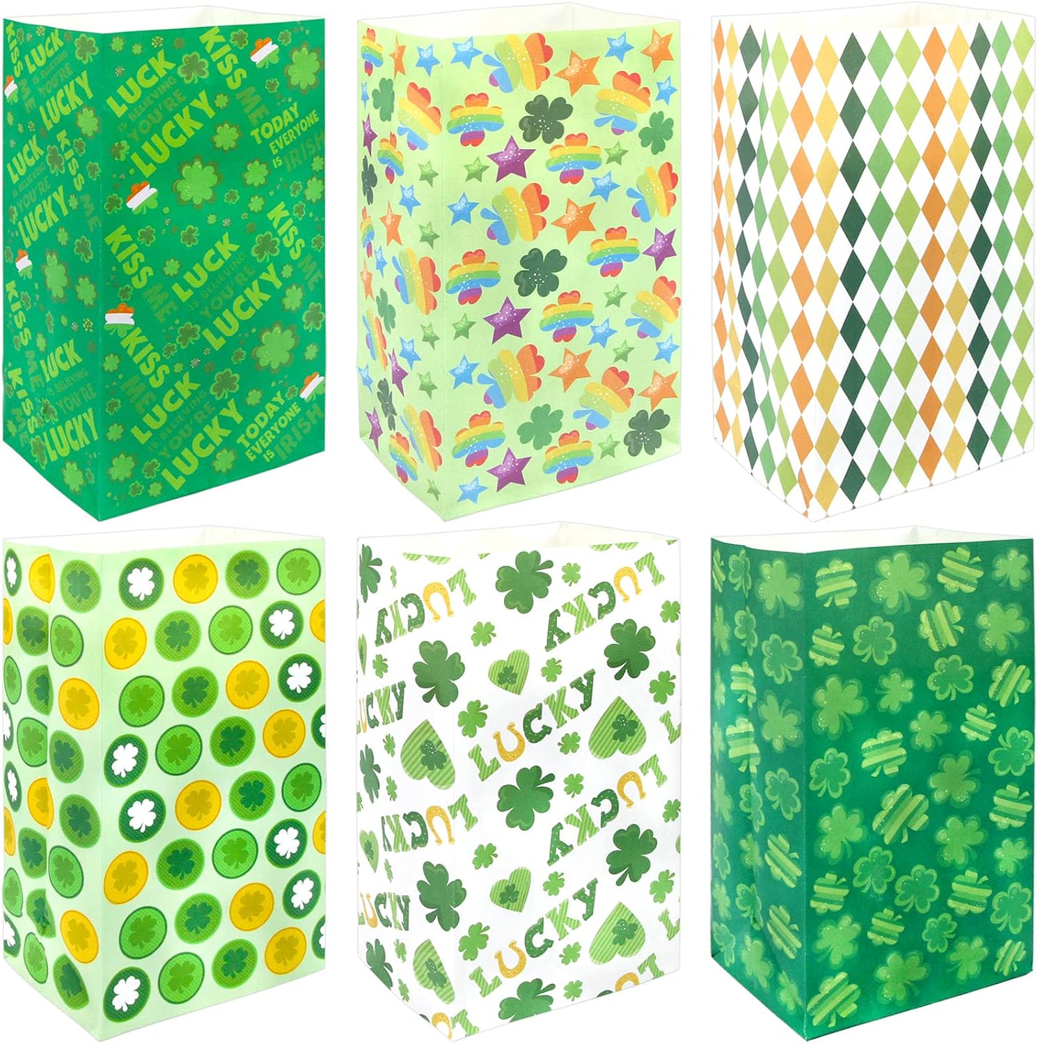 Fancy Land St Patrick's Day Paper Gift bag Shamrock Treat Bags Goodies Bags for Party Favors 24 Pack