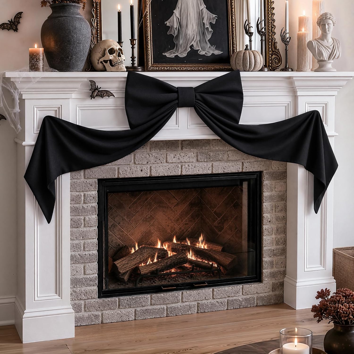 Halloween Decor - Halloween Decorations - 48" x 24" Giant Black Bow for Wall Mantle Front Door Window Kitchen - Indoor Room Party Hanging Decoration - Christmas Tree Topper Bows for Home