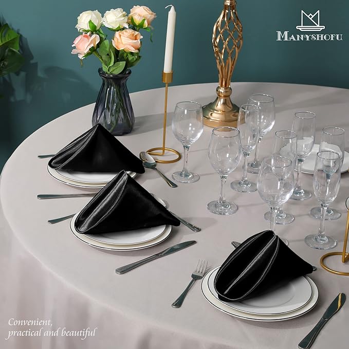 Manyshofu 60 Pieces Black Satin Napkins - 20x20 Inches Cloth Napkins, Square Satin Fabric Napkins Set - Elegant & Reusable Table Napkins for Wedding Dinner Party Lunch Banquet Restaurant Decoration