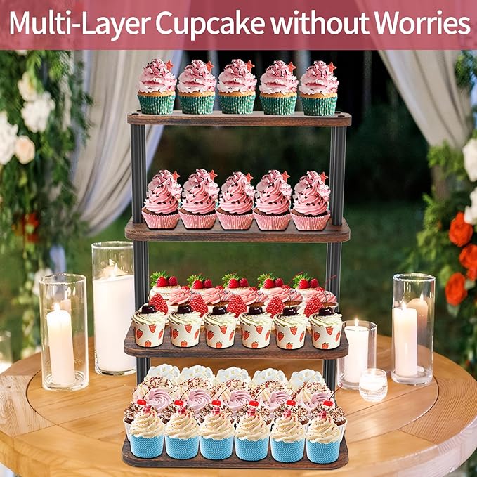 Cupcake Stand, 4 Tier Cupcake Stand for 50 Cupcakes, Wood Cake Stand, Rustic Dessert Table Display Set Tiered Tray Stand, Serving Tray Cake Stands for Party Wedding Birthday
