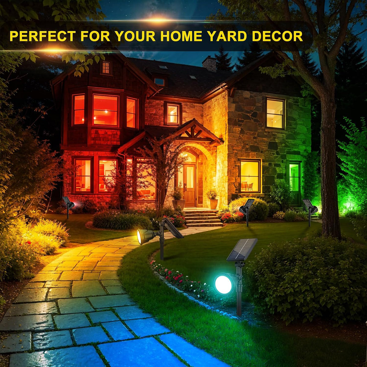 ROSHWEY Solar Spot Lights Outdoor, 7 Colors Halloween Christmas Outdoor Light...