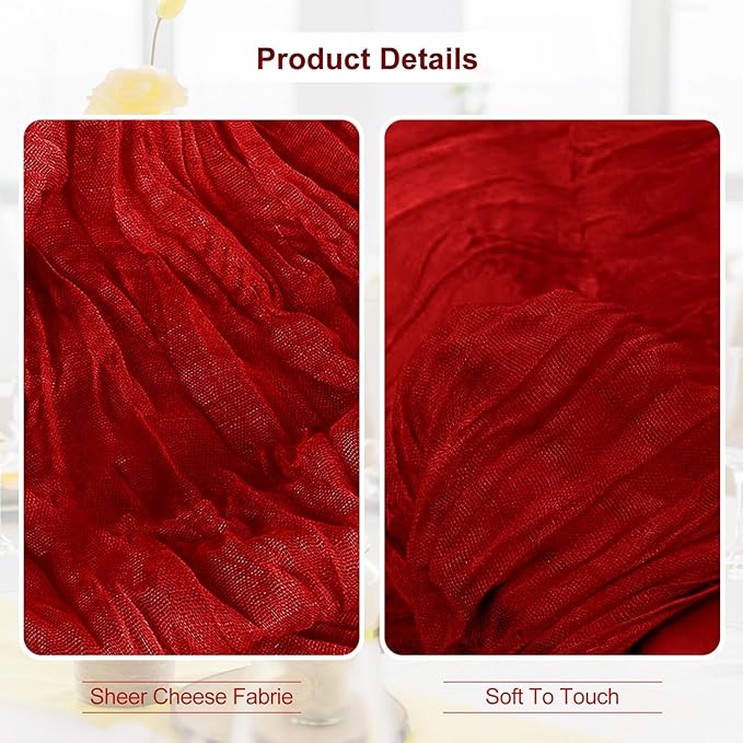 6 Pack Burgundy Cheesecloth Table Runner 35x120 Inch 10Ft Rustic Gauze Cheese Cloth Table Runner Sheer Cheesecloth Table Runners for Wedding Party Bridal Shower Decoration