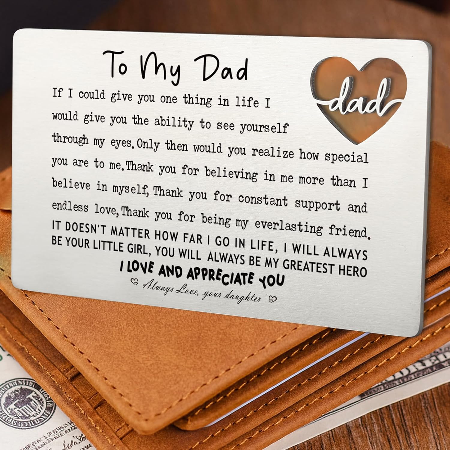 YODOCAMP Dad Wallet Card Thank You Gift from Daughter, Appreciation Greeting Card for Father, Meaningful Birthday Fathers Day Gift, Pocket Reminder Card for Dad QBK15