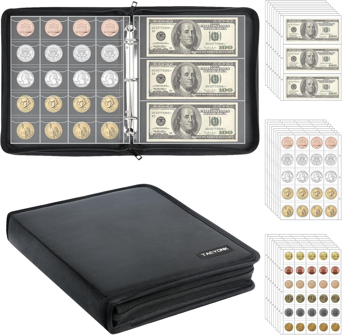 Coin Collection Book Holder for Collectors, 520 Pockets Fireproof Coins Colle...
