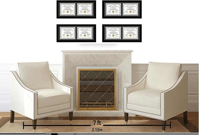Creative Picture Frames 8X18Bk-B Black Horizontal Double Diploma Frame With 2 Opening Black Matting | Holds 2-6X8-Inch Documents With Installed Wall Hanger