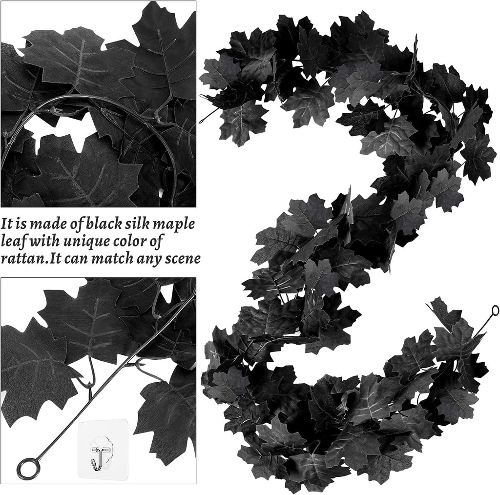black leaf garland, 8pcs artificial hanging fall maple, close-up detail