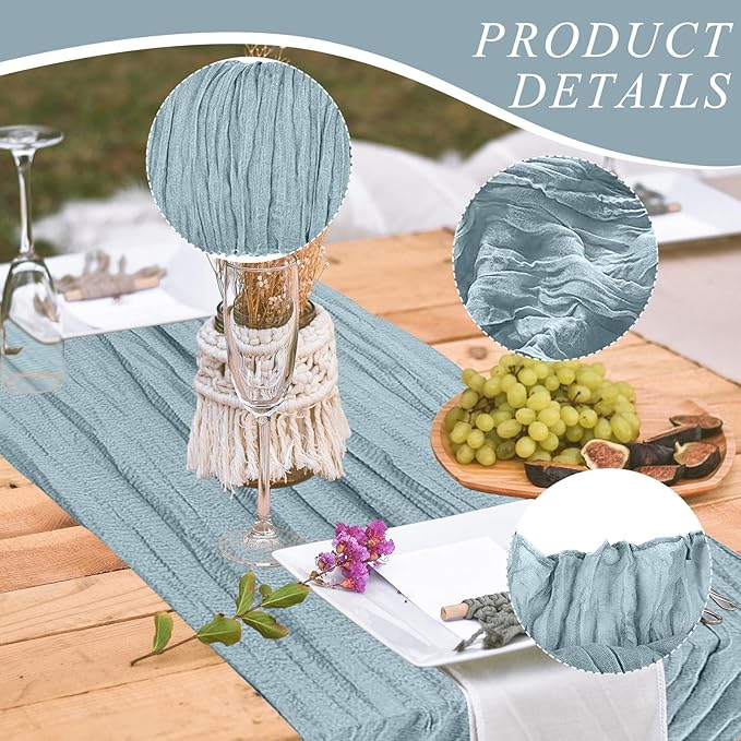 6 Pack Cheesecloth Table Runner 10Ft Christmas Gauze Boho Table Runners for Wedding Decor Bridal Shower Decorations Baby Shower Party(35" x 120")