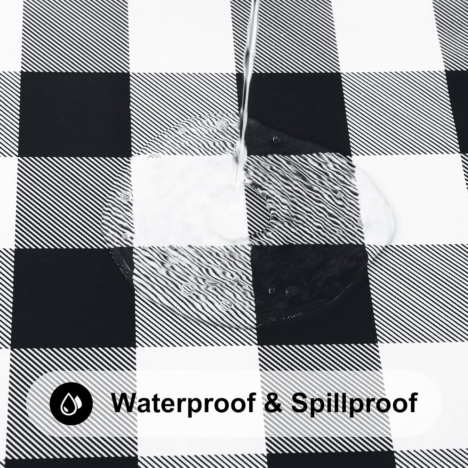 Smiry Rectangle Picnic Table Cloth, Elastic Waterproof Fitted Vinyl Tablecloths, Flannel Backed Buffalo Plaid Table Covers for Dining, Camping, Outdoor (Black and White, 30" x 72")