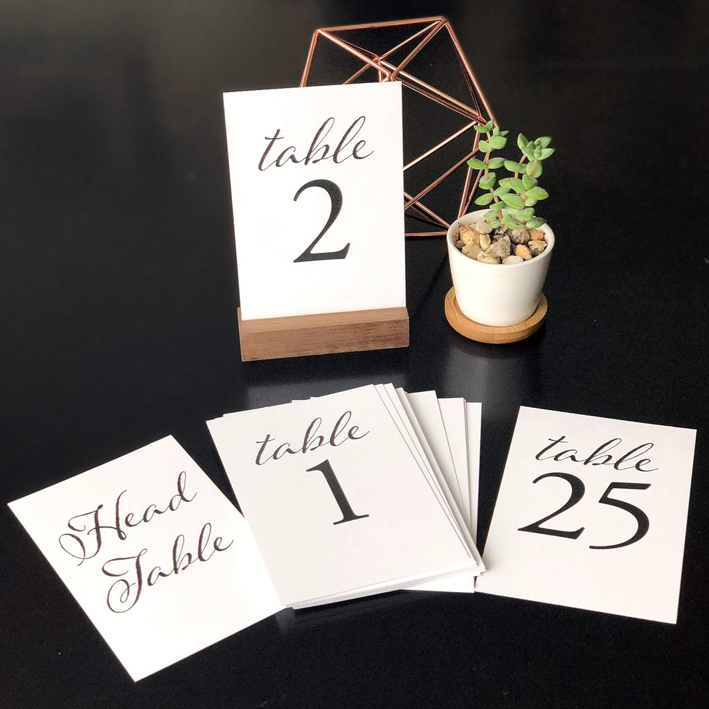 Black Wedding Table Numbers, 1-25, Centerpiece Decorations, Double Sided 4x6, Numbers and Head Table Card Included