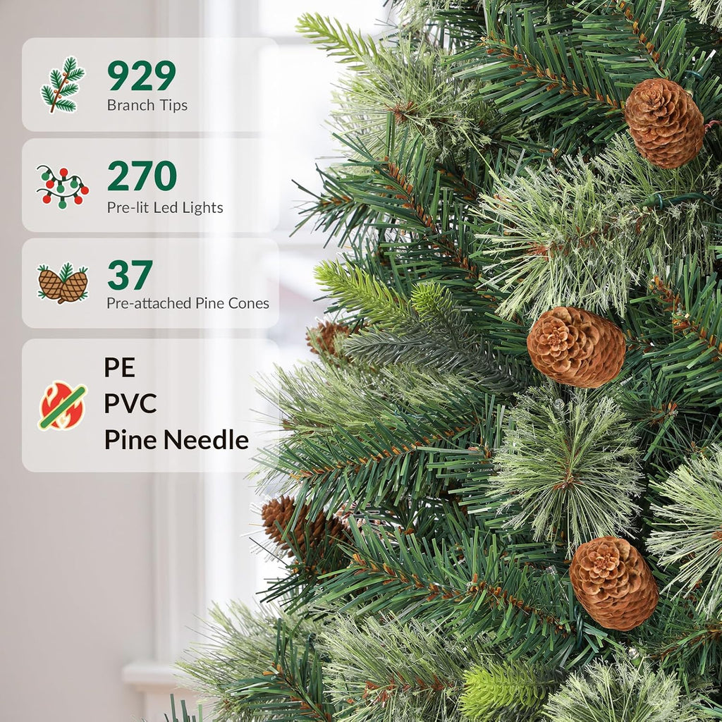 6.5ft artificial prelit pre-decorated christmas tree with remote, close-up detail