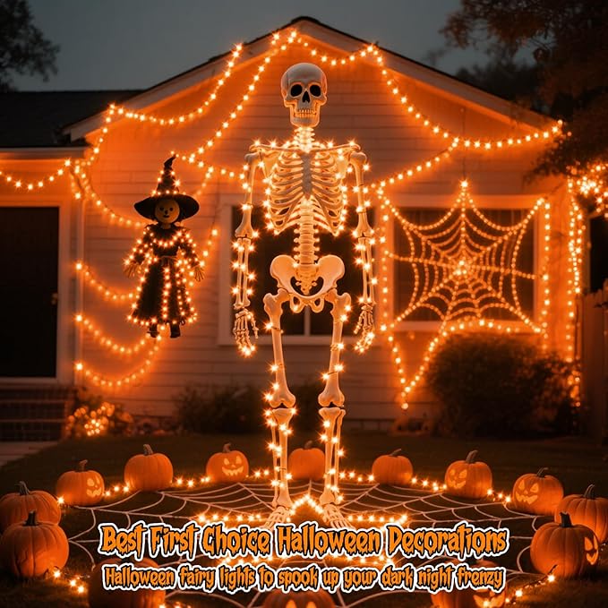 TingMiao Halloween Orange Fairy Lights Battery Operate,7.2ft 20 LEDs String Lights Silver Copper Wire for Hallowen Christmas DIY Decoration Wedding Party (6 Pack)