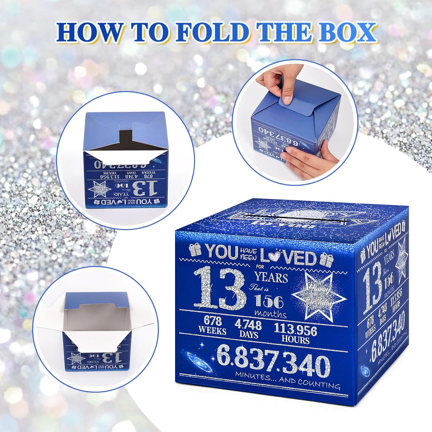 13 Happy Birthday Money Box for Cash Gift, 13th Birthday Decorations for Boys and Girls, Gifts for 13 Year Old Boy, Boy Gift Ideas, Cool Things for Teen -Blue with 100PCS Bags