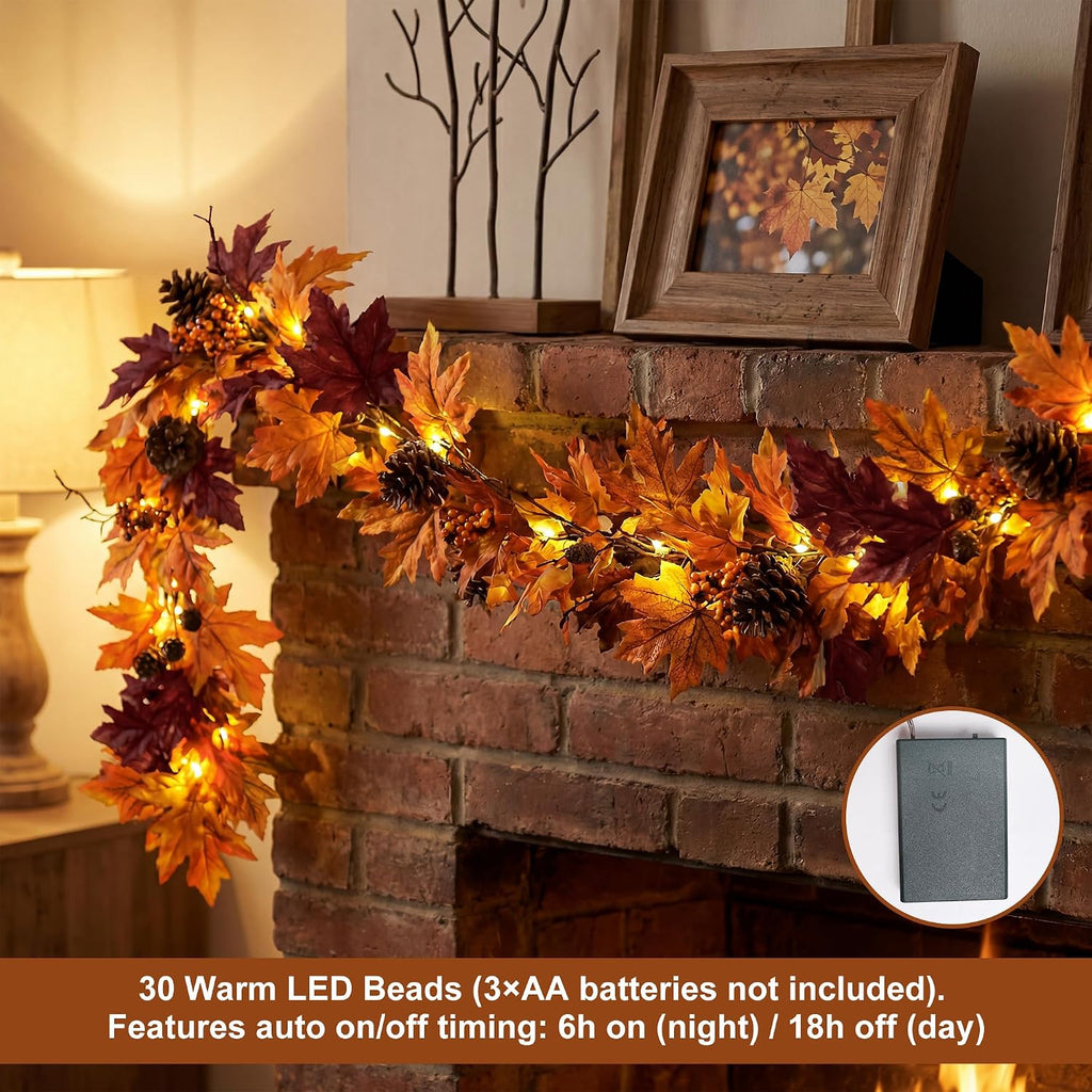 ghrdopy 6ft fall garland with 30 lights & shown in use