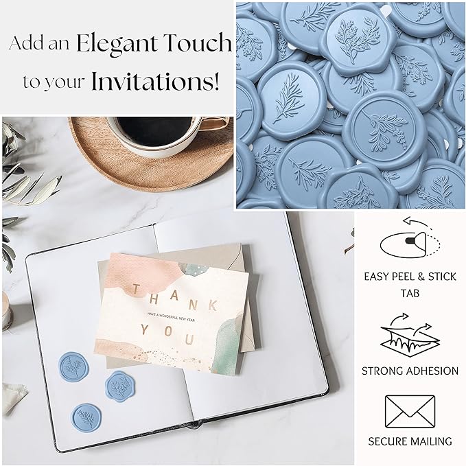 Wax Seal Stickers (60 Pcs, 3 Designs in 1 Pack) Premium Envelope Seal Stickers for Wedding Invitation Envelopes, Adhesive Wax Seals, Perfect for Seating Chart, Gift Wrapping
