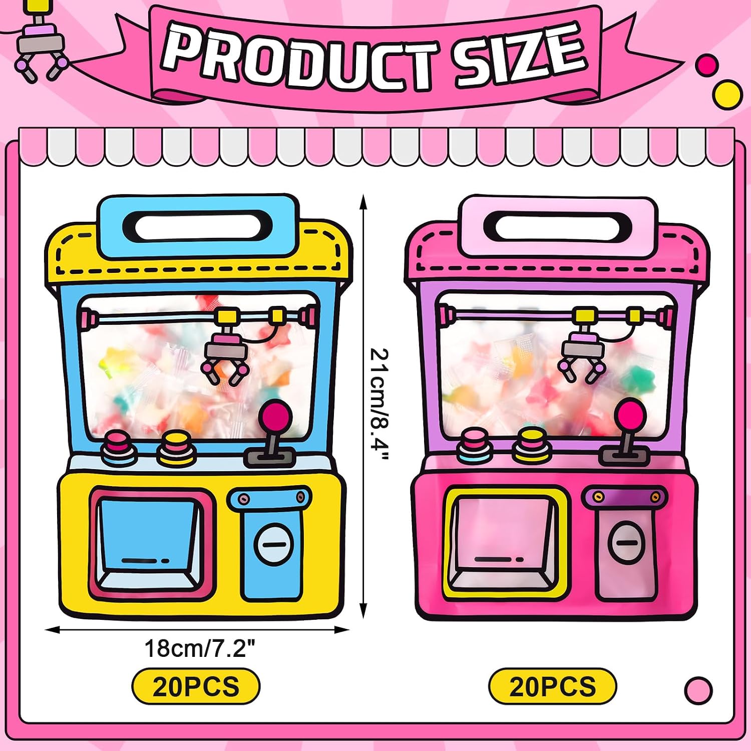 40 Pcs Goodie Bags Stuffers for Kids Birthday Goodie Bags Cartoon Snack Candy Treat Party Favor Plastic Gift Handbags Bulk with Handle for Back to School Supplies(7.2 x 8.4 Inch,Game Style)