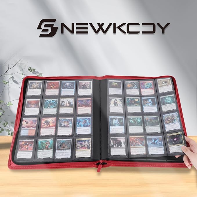 Snekdy premium 1024-pocket trading card binder, Card Albums 16 pockets, waterproof PU-leather Cover album with side loading, holds gaming, baseball (Red)