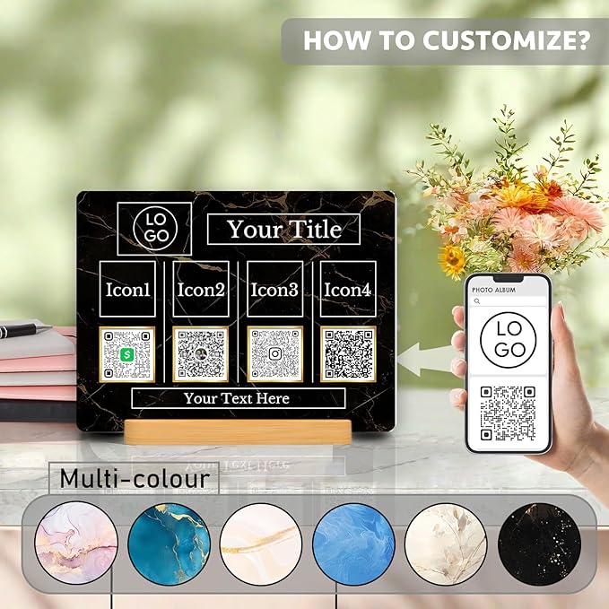 Personalized Custom Metal QR Code Sign Venmo Cashapp Scan to Pay with Stand Instagram Facebook Social Media QR Signs Bar Code QR Plaque Print for Business Salon Beauty Store Restaurant Wifi Sign (Vertical 4)