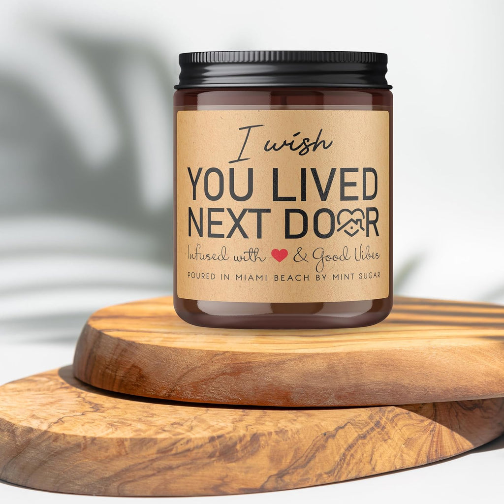 Birthday Gifts for Women - I Wish You Lived Next Door Candle - Apple Caramel Scent - Jar Candle - Made in USA - 9 oz