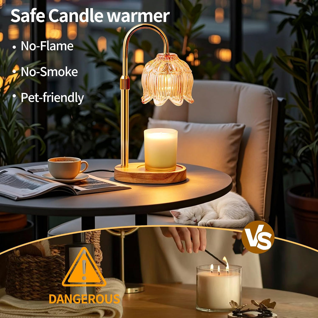 Flower Candle Warmer Lamp for Jar Candles with Timer & Dimmer, Adjustable Height Fits Large Jars up to 7.08" Tall, Flameless Wax Warmer, Cozy Bedroom Home Decor, Gift for Mom Women