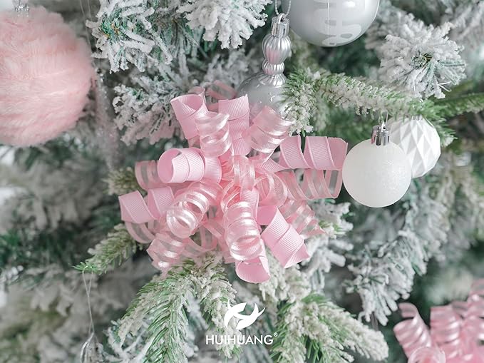 HUIHUANG Pink Gift Bows Self-Adhesive Curly Ribbon Bow 5 inch x 8 Counts Light Pink Bow for Gift Wrapping, Presents, Paper Bag, Baby Shower Favors, Wrapping Accessories, Party Decor