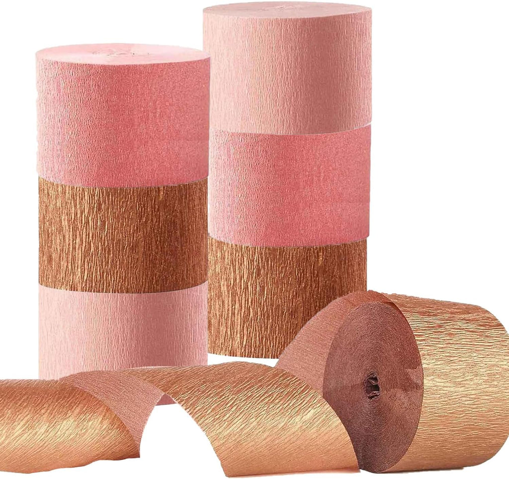 Rose Gold and Pink Crepe Streamers,6 Rolls Rose Gold and Dusty Pink Paper Streamers for Wedding Bachelorette Birthday Party Decorations