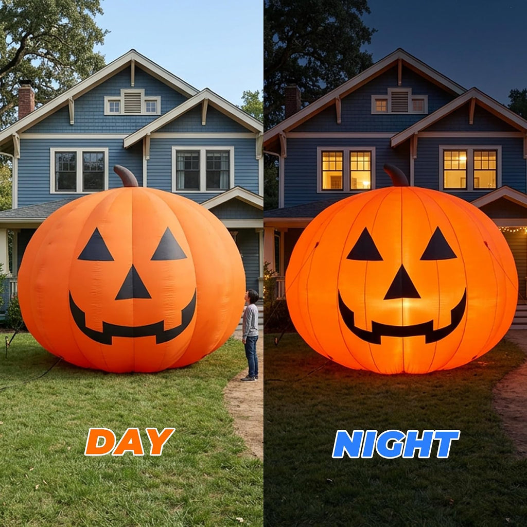 giant 10ft halloween inflatables pumpkin decorations, blow up, front angle view
