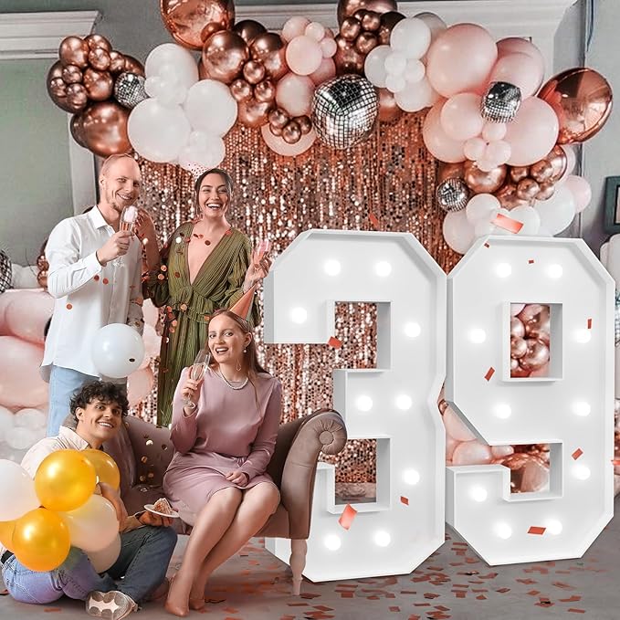 Marquee Numbers Large 39th-Birthday Decorations: 4ft Light Up Number Party Decor 39 Year Old Women And Men 93rd Birthday Decoration Backdrop 93 Anniversary Cardboard Big Mosaic Balloon Frame Number 39