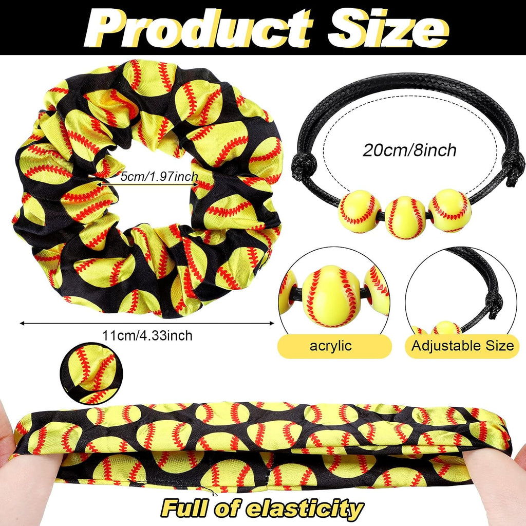 Jexine 48 Pcs Softball Party Favors Set, Including 12 Keychains 12 Hair Ties 12 Scrunchies and 12 Charm Bracelets Softball Goodie Bag Stuffers for Women Team Sports Birthday Party Supplies Decoration