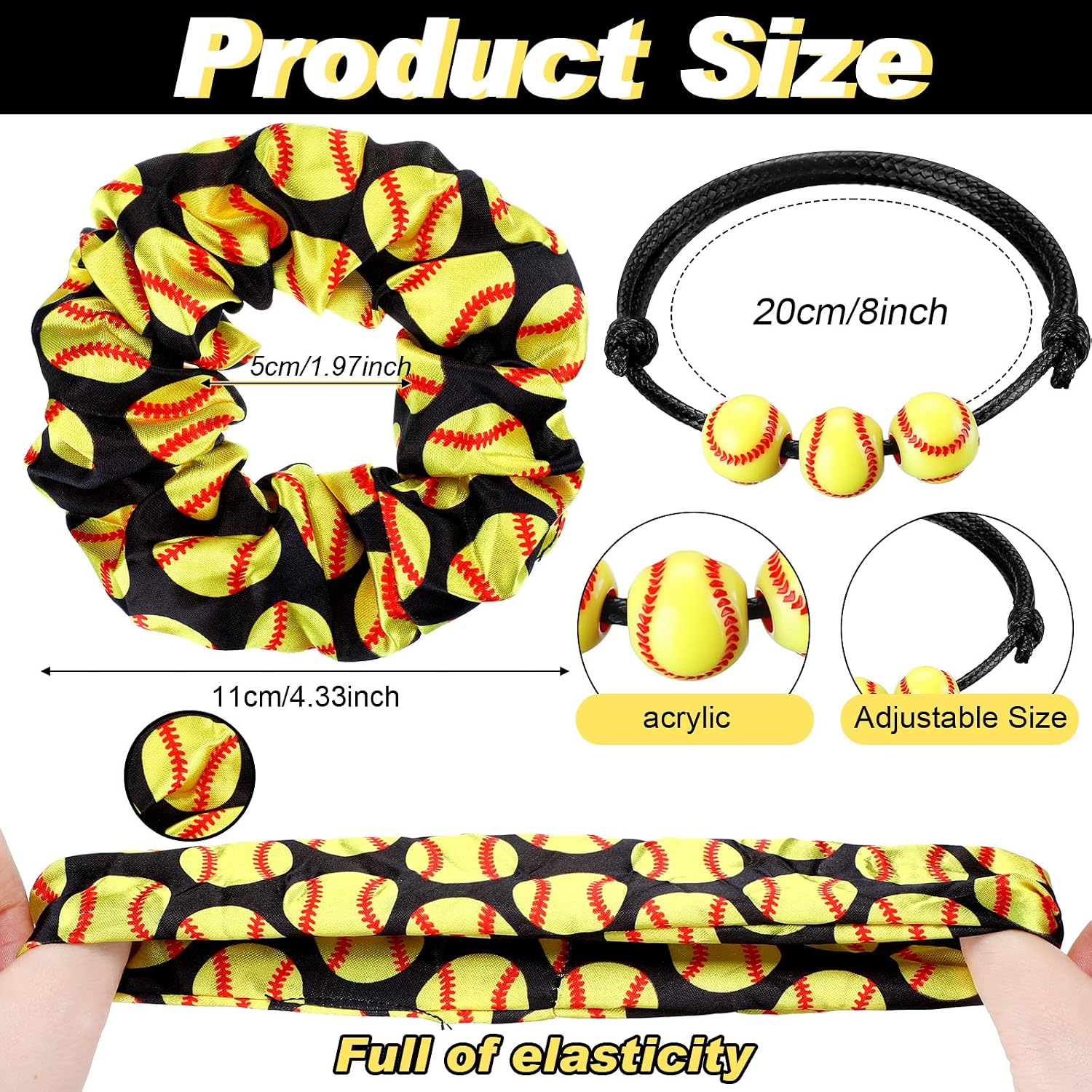 Jexine 48 Pcs Softball Party Favors Set, Including 12 Keychains 12 Hair Ties 12 Scrunchies and 12 Charm Bracelets Softball Goodie Bag Stuffers for Women Team Sports Birthday Party Supplies Decoration
