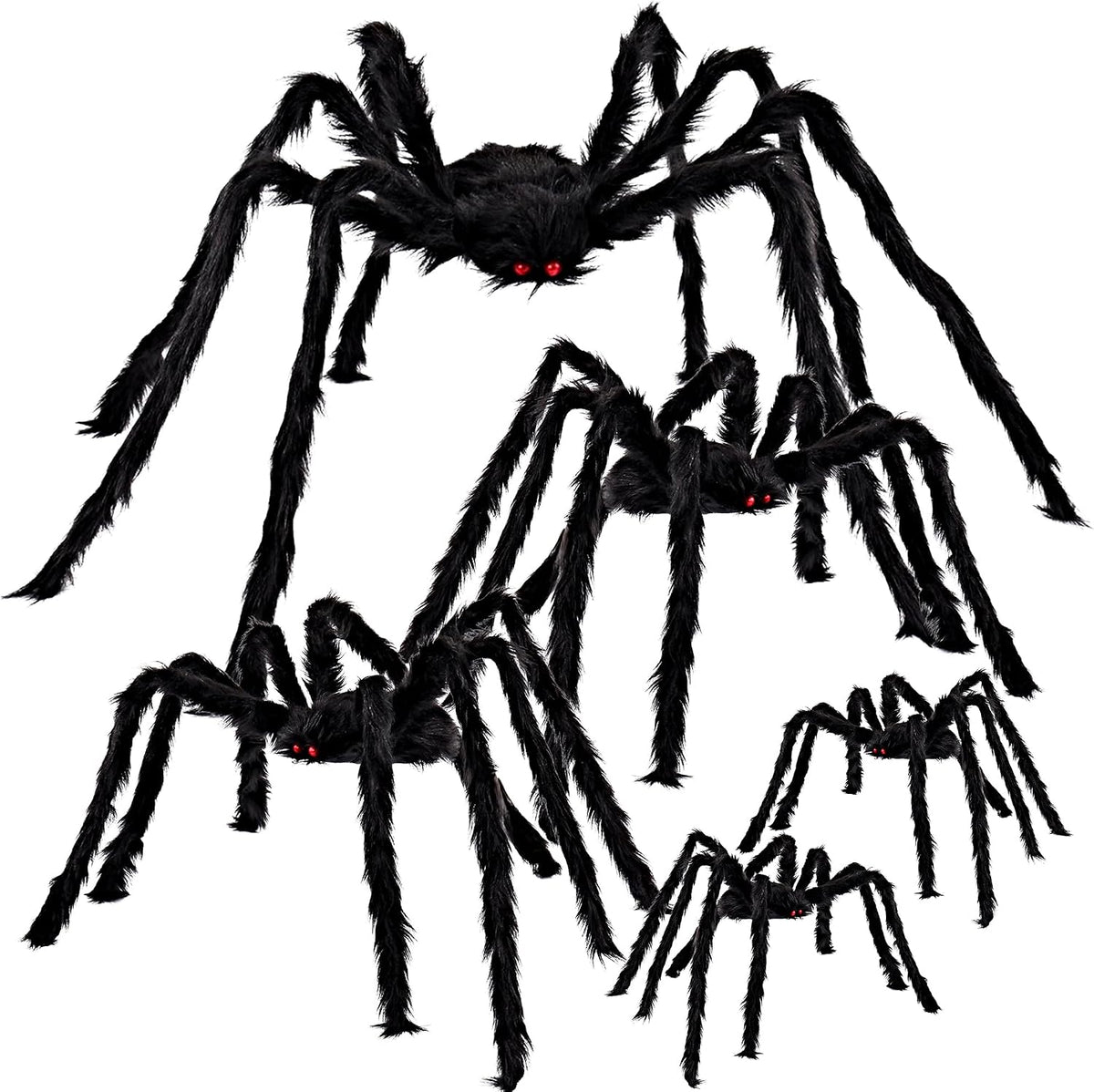 JOYIN 5 Packs Halloween Decorations Outdoor Giant Spiders, Large Black Hairy ...