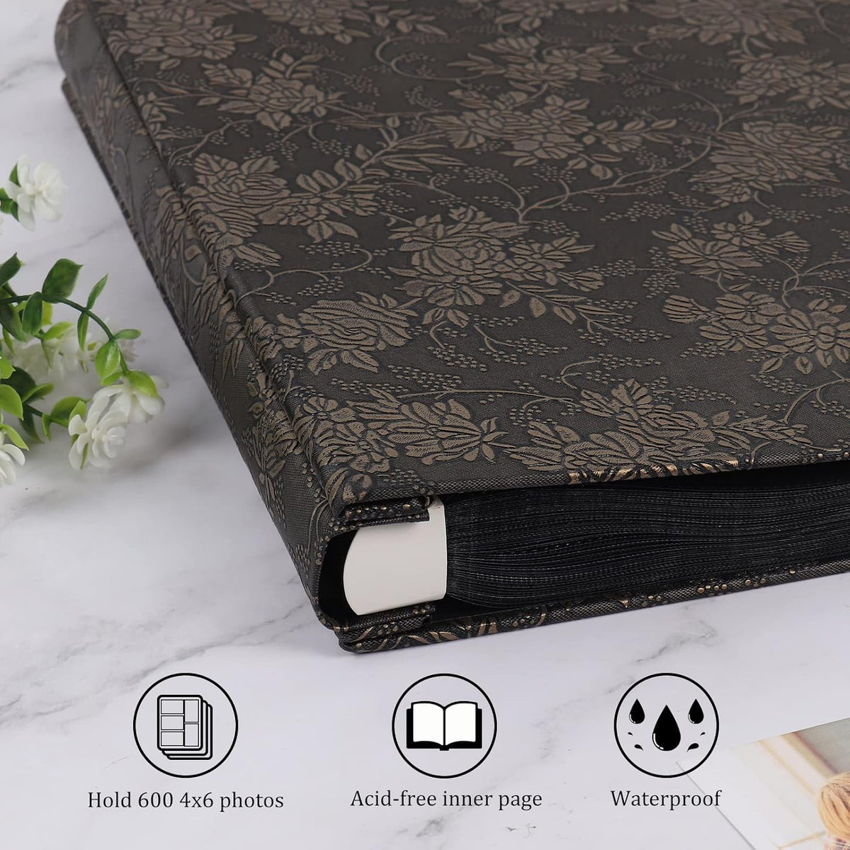 RECUTMS Photo Album 600 Pockets 4x6 Pictures Memo Book Leather Cover Bronze