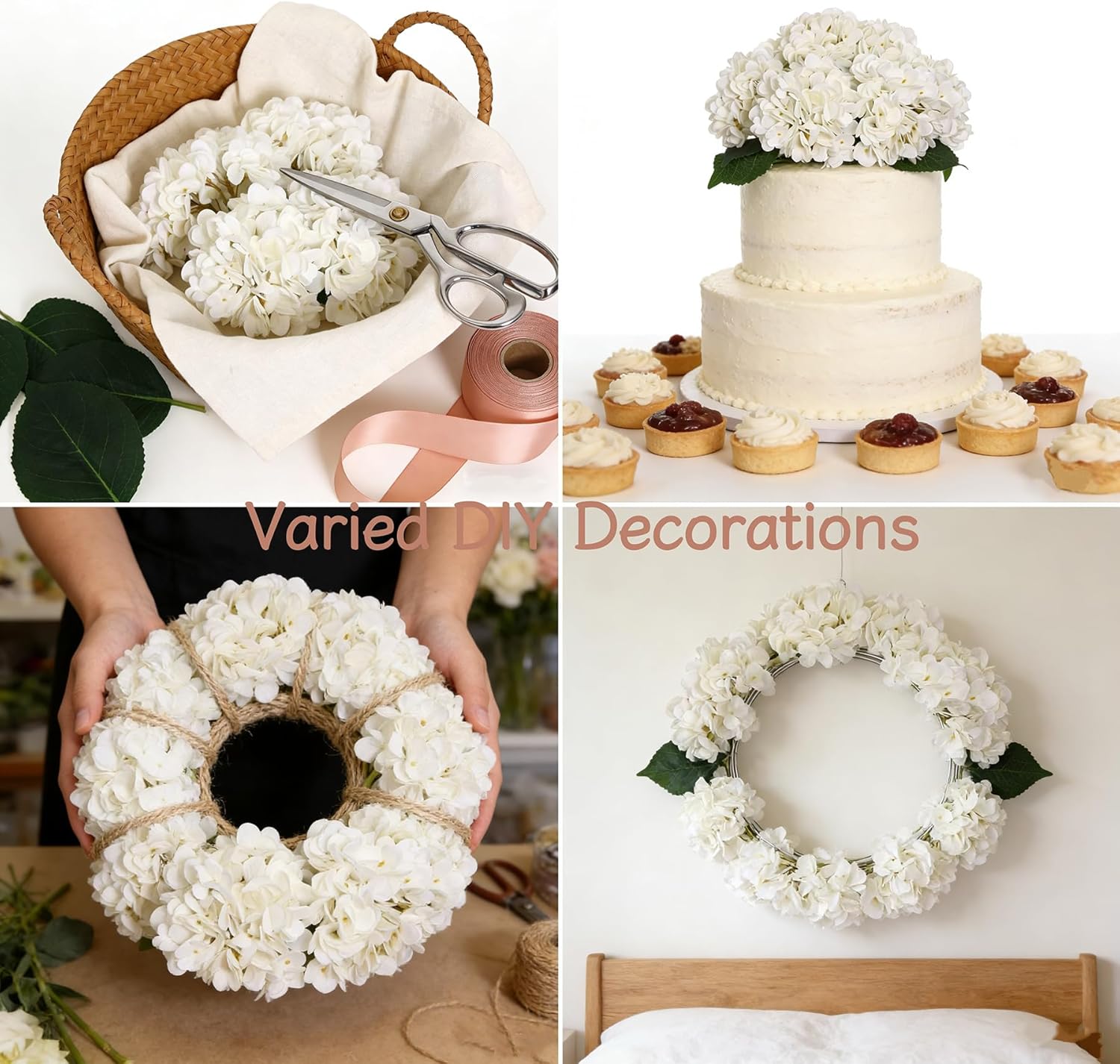 Kimura's Cabin 6pcs White Hydrangea Artificial Flowers Silk Fake Hydrangeas Faux Hydrangea Flowers with Stems for Wedding Bouquets Arrangement Home Table Centerpieces Baby Shower Party Decoration