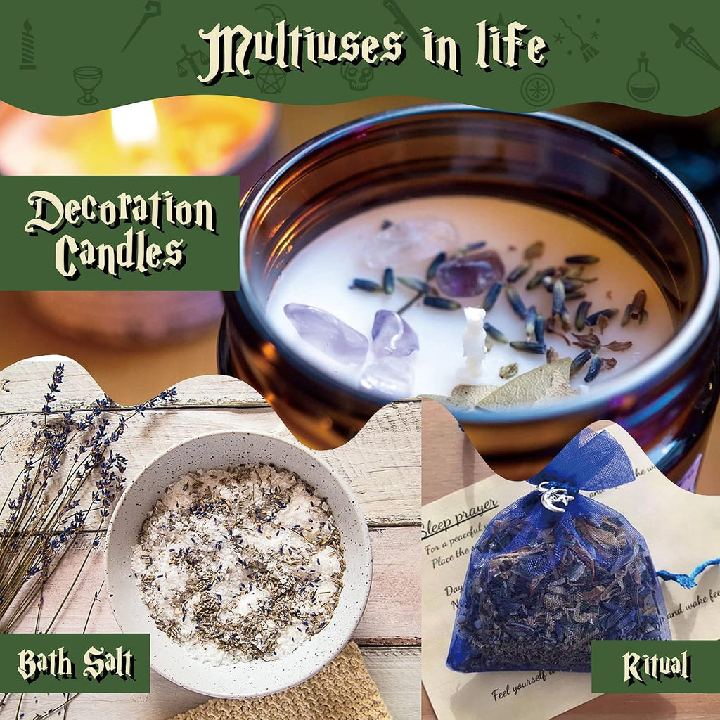 Tassika Witchcraft Starter Kit, Witchcraft Supplies for Wiccan Altar- 63 Pack of Crystals Dried Herbs, Colored Magic Candles, Charm Bags and Ritual Witches Salt for Spells, Baby Witches