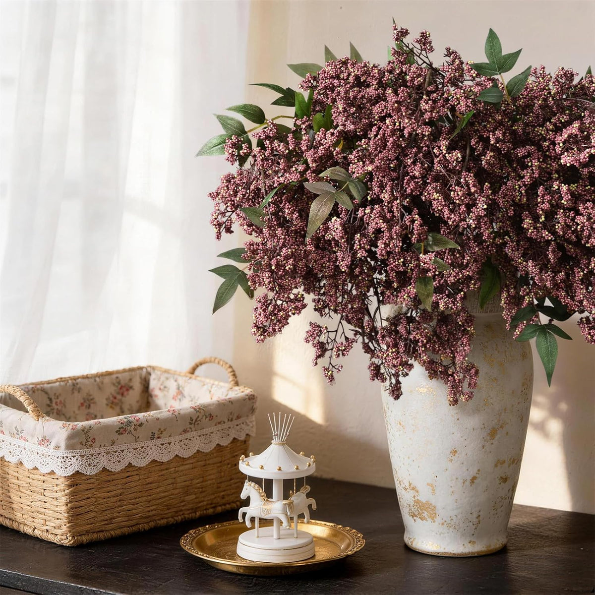 43in faux berry stems, artificial nandina fall decor shown in use