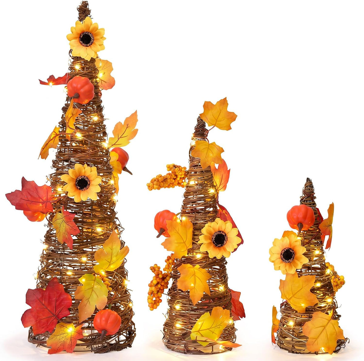jenaai 3 pcs lighted fall table tree decor, front angle view