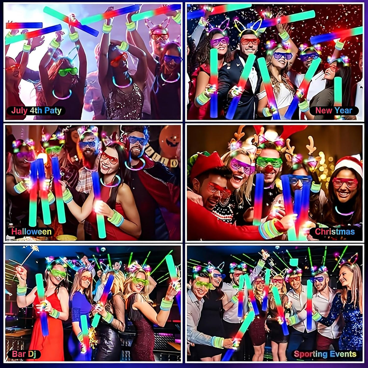 142 PCS Glow in the Dark Party Supplies, 12 Foam Sticks, 12PCS LED Glasses,6P...